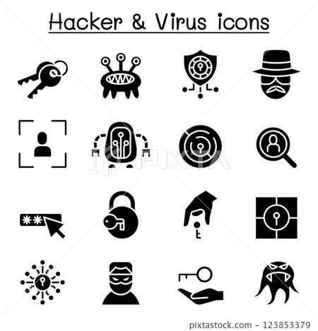 Hacker icon set in glyph style Hacker icon set in glyph style 123853379