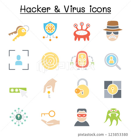 Hacker icon set in flat color style 123853380