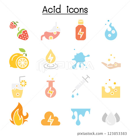 Acid icon set in flat color style Acid icon set in flat color style 123853383