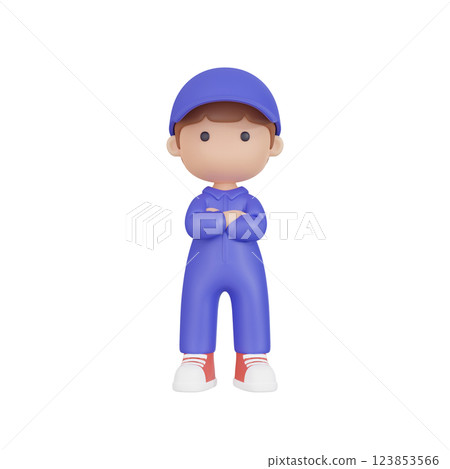 3DCG | Male worker standing with arms folded 3DCG | Male worker standing with arms folded 123853566
