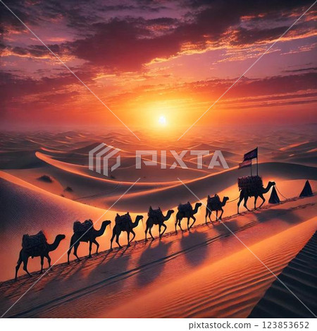 日落時的沙漠景觀 123853652