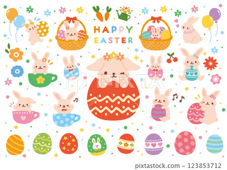 Cute hand drawn illustration set of Easter bunnies 123853712