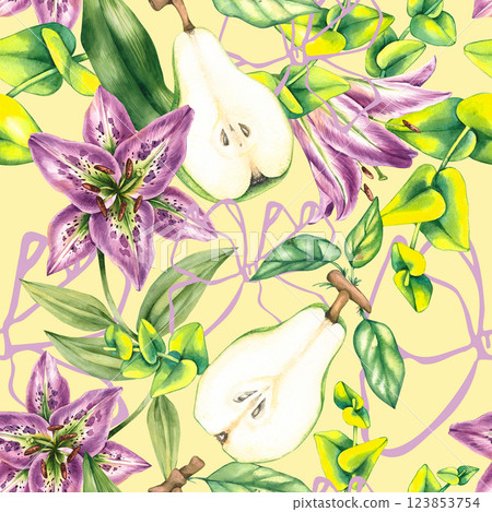Watercolor seamless hand drawn botanical pattern 123853754
