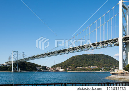 [Kitakyushu Moji Port: Kanmon Straits and Kanmon Bridge from Norfolk Square] 123853783