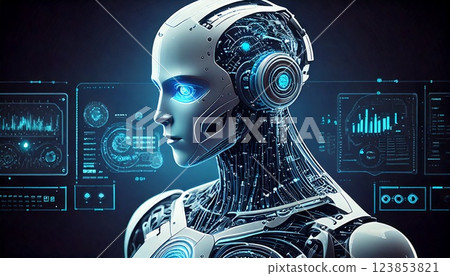 Futuristic AI robot cybernetic design and technology 123853821