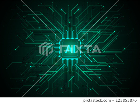 Artificial intelligence chipset on circuit board in futuristic concept technology artwork for web, banner, card, cover. Vector illustration 123853870