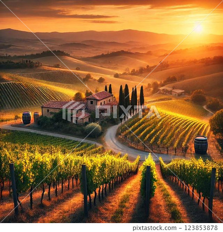 沐浴在朝霞中的田野的插圖 沐浴在朝霞中的田野的插圖 123853878