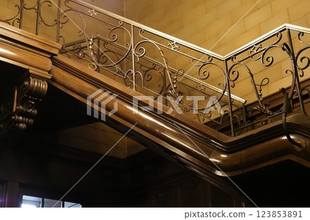 Decoration of the stairs inside a historical building 123853891