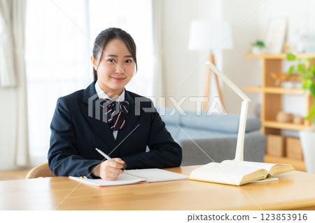 High school girl studying at home 123853916