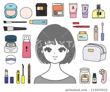 Illustration set of women and makeup products Illustration set of women and makeup products 123854029