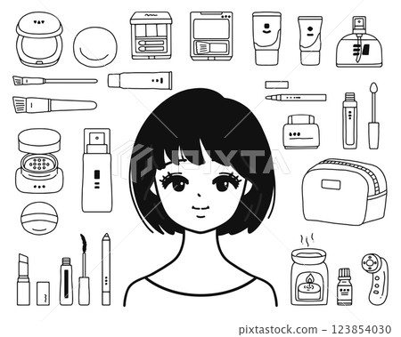 婦女與化妝用品線描圖解集 123854030