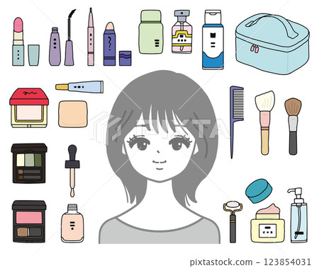 婦女與化妝用品插圖集 123854031