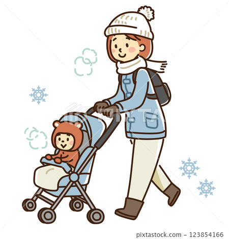 母親推著嬰兒車散步 123854166