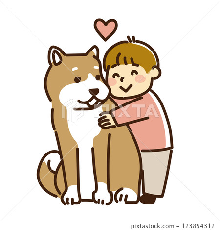 Boy playing with Shiba Inu 123854312