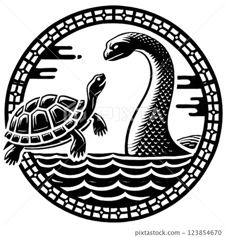 Turtle and Nessie facing each other 123854670
