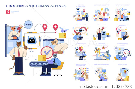 AI integration in medium-sized businesses enhances efficiency through automation, analytics, and management. It improves sales support, supply chain tasks, and overall business flexibility, driving AI integration in medium-sized businesses enhances efficiency through automation, analytics, and management. It improves sales support, supply chain tasks, and overall business flexibility, driving 123854788