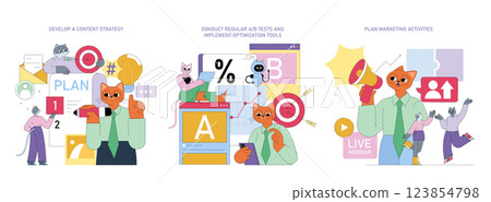 Vibrant and colorful illustrations effectively depicting the planning, strategy, and collaboration in a modern context Vibrant and colorful illustrations effectively depicting the planning, strategy, and collaboration in a modern context 123854798