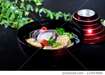 Taste of Japanese Spring: Clam and Rapeseed Soup Taste of Japanese Spring: Clam and Rapeseed Soup 123854900