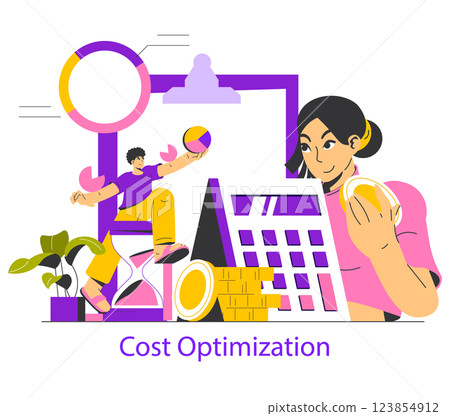 Business process scaling focuses on enhancing efficiency and quality in operations. Key elements include resource management, time optimization, and financial analysis for optimal growth. Vector 123854912
