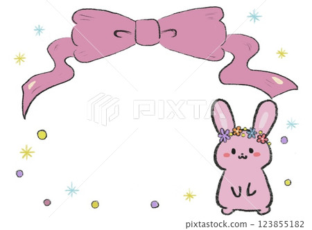 Cute rabbit and ribbon frame 123855182