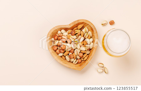 A vibrant assortment of various nuts and beer 123855517