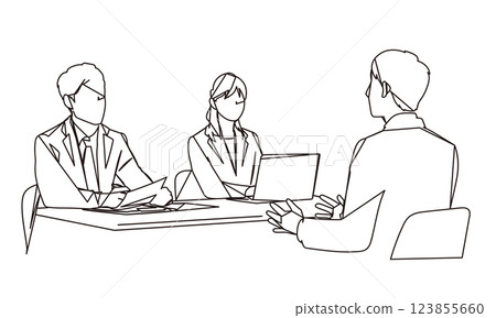 公司面試時的商業場景的線條描插圖 123855660