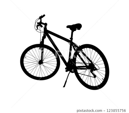 Black silhouette of bicycle standing on kickstand Black silhouette of bicycle standing on kickstand 123855756