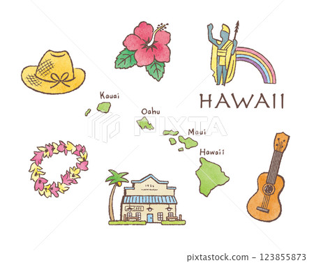 Cute and stylish Hawaii illustration material Hawaiian HAWAII 123855873