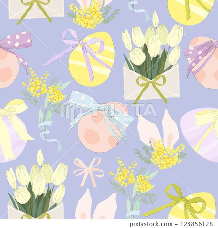 Seamless Pattern with Easter Eggs and Flowers Seamless Pattern with Easter Eggs and Flowers 123856128