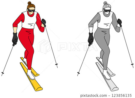 Skiing, cross country competition athletes illustration set Skiing, cross country competition athletes illustration set 123856135