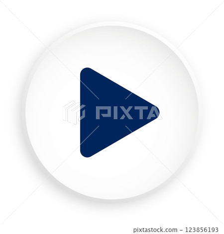 Play music arrow. Media player triangle arrow with music track play symbol icon in neomorphism style for mobile app. Button for mobile application or web. Vector on white background 123856193