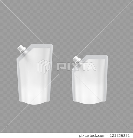 White Stand-Up Pouch Mockup Set with Cap Vector White Stand-Up Pouch Mockup Set with Cap Vector 123856221