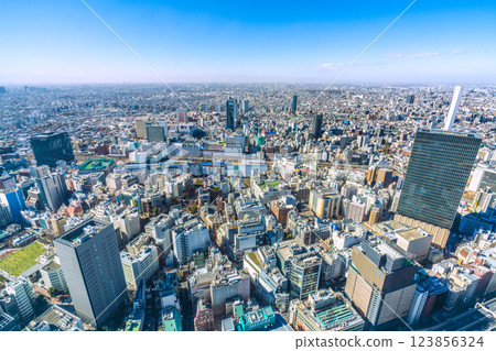 日本東京城市景觀:池袋 - 變化中的西口區域(背面),高樓大廈出現...車站左側的火車 = 2025 年 2 月 11 日 日本東京城市景觀:池袋 - 變化中的西口區域(背面),高樓大廈出現...車站左側的火車 = 2025 年 2 月 11 日 123856324
