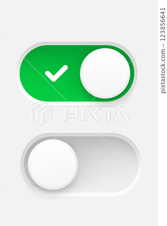 Interface toggle buttons set. On Off switch. 3d vector element idolated on white background 123856641