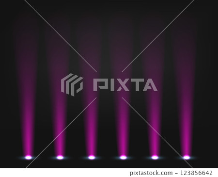 Illuminated stage with purple projector. Abstract vector background 123856642