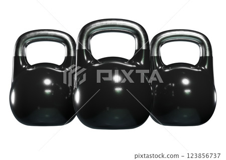Set of different Olympic kettlebells, blank cast iron powerlifting equipment Set of different Olympic kettlebells, blank cast iron powerlifting equipment 123856737