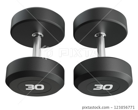 Two Blank Round Rubber Dumbbells with number 30, weightlifting gym equipment 123856771