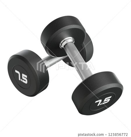 Two blank Round Rubber Dumbbells with number 7.5, weightlifting gym equipment 123856772