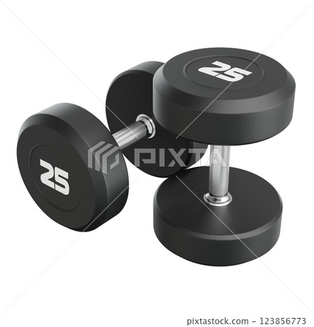 Two Blank Round Rubber Dumbbells with number 25, weightlifting gym equipment 123856773