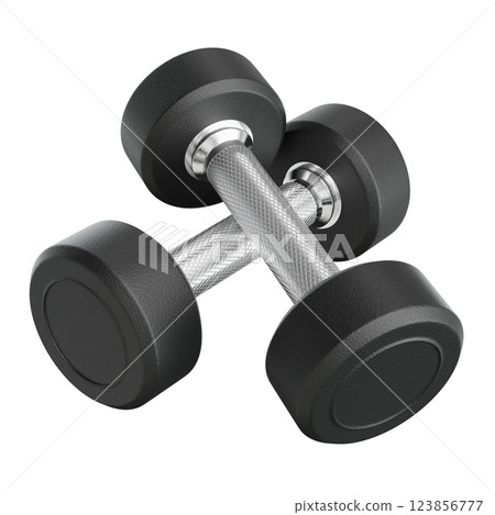 Two Blank Round Rubber Dumbbells, weightlifting gym equipment top view Two Blank Round Rubber Dumbbells, weightlifting gym equipment top view 123856777