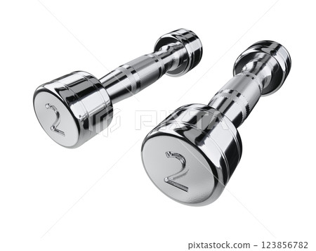 Two blank Round Dumbbells with number 2, chrome weightlifting gym equipment 123856782