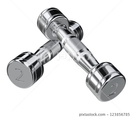Two blank Round Dumbbells with number 2, chrome weightlifting gym equipment 123856785