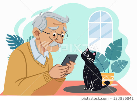 elderly man using mobile cell phone. 123856841