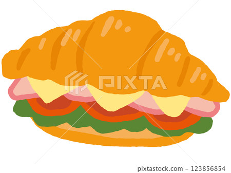 Croissant sandwich illustration (ham, cheese, tomato) Croissant sandwich illustration (ham, cheese, tomato) 123856854