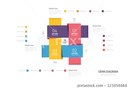 Venn diagram infographic chart template for business start up presentation vector illustration. Venn diagram infographic chart template for business start up presentation vector illustration. 123856868