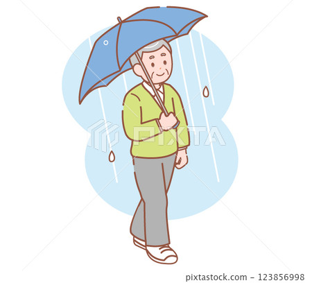 Senior man walking with an umbrella 123856998