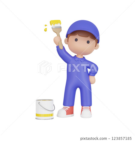 3DCG | Male worker holding a paint brush 123857185