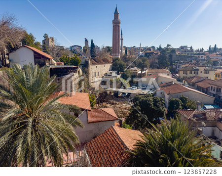 Yivli Minaret. Mosque in Turkey, symbol of Antalya city. 123857228