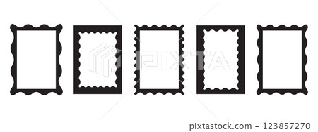 Wave scalloped edge frames set. Trendy photo borders. Modern vector template Wave scalloped edge frames set. Trendy photo borders. Modern vector template 123857270