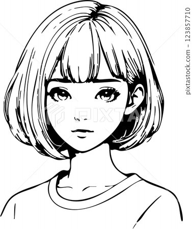 Japanese young woman simple illustration sns icon logo white black 123857710